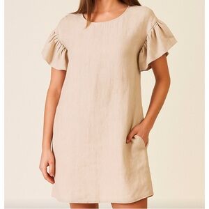 ELIZA FAULKNER cream linen flutter sleeve mini dress sz M